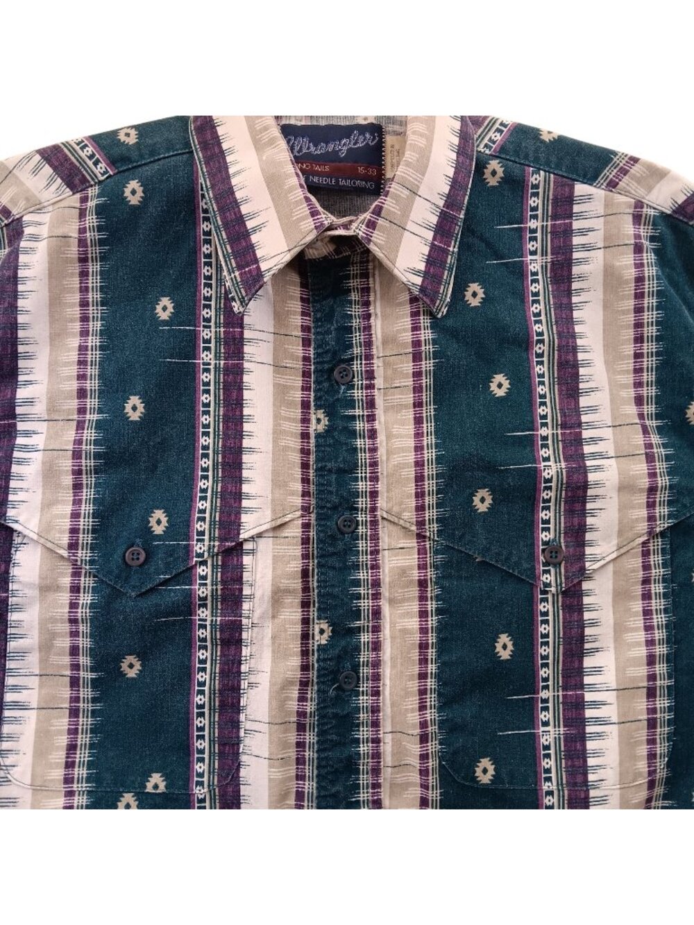 Vintage Western Shirt Medium 15-33 Wrangler Mens X-Long Tails 90s